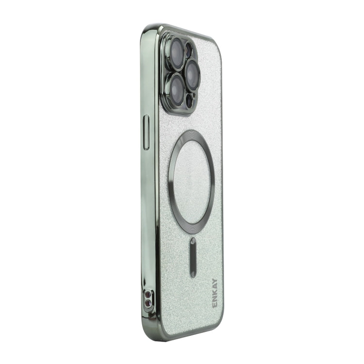 For iPhone 13 Pro ENKAY Hat-Prince Magnetic Glitter Plated Shockproof Phone Case with Lens Film(Green) - HoMEdemic™ 