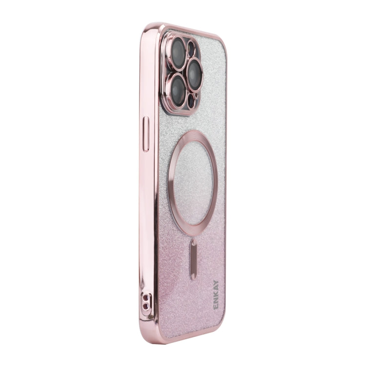 For iPhone 14 Pro ENKAY Hat-Prince Magnetic Glitter Plated Shockproof Phone Case with Lens Film(Pink) - HoMEdemic™ 