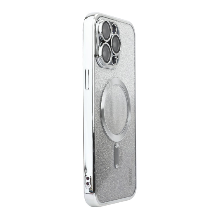 For iPhone 14 Pro ENKAY Hat-Prince Magnetic Glitter Plated Shockproof Phone Case with Lens Film(Silver) - HoMEdemic™ 