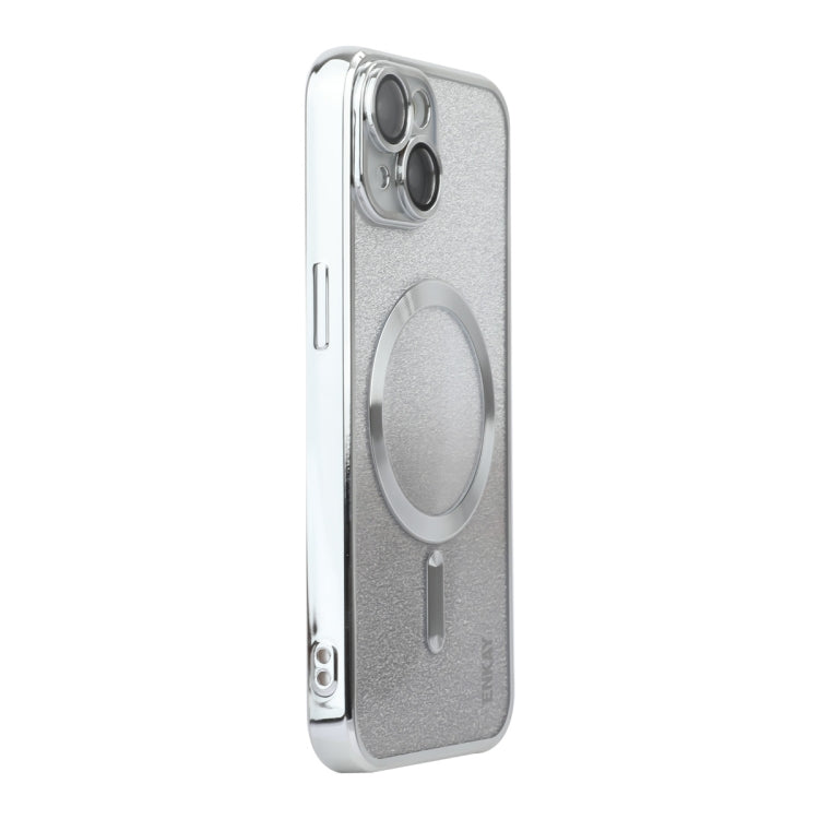 For iPhone 14 ENKAY Hat-Prince Magnetic Glitter Plated Shockproof Phone Case with Lens Film(Silver) - HoMEdemic™ 