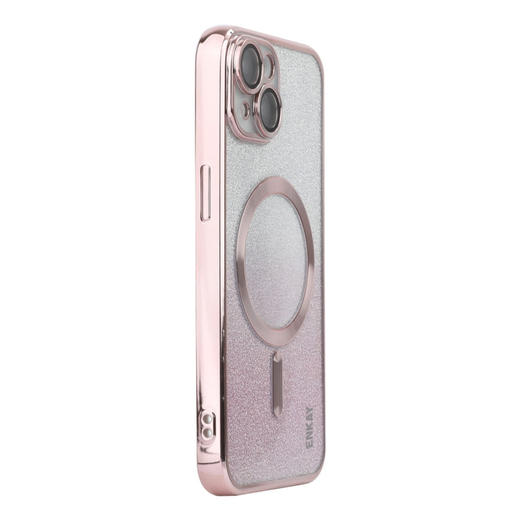 For iPhone 15 ENKAY Hat-Prince Magnetic Glitter Plated Shockproof Phone Case with Lens Film(Pink) - HoMEdemic™ 