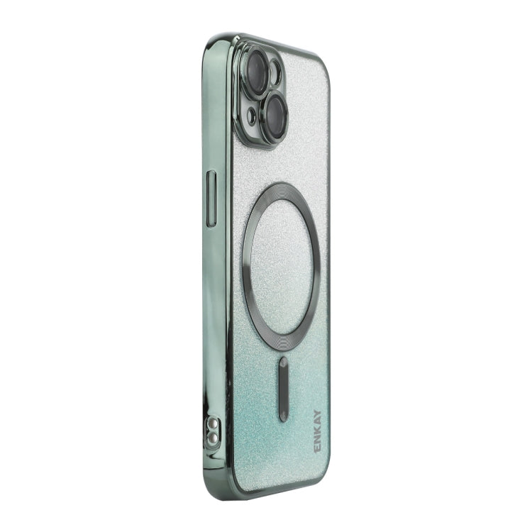 For iPhone 15 ENKAY Hat-Prince Magnetic Glitter Plated Shockproof Phone Case with Lens Film(Green) - HoMEdemic™ 