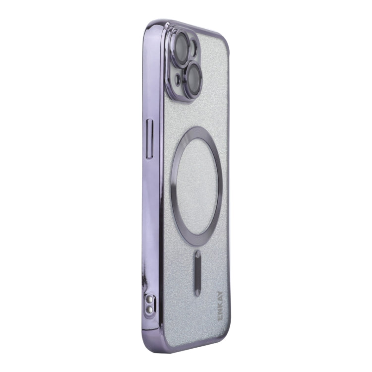 For iPhone 15 ENKAY Hat-Prince Magnetic Glitter Plated Shockproof Phone Case with Lens Film(Purple) - HoMEdemic™ 