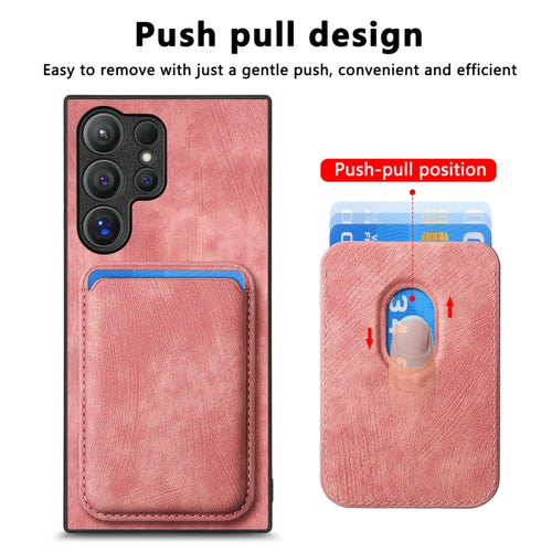 For Samsung Galaxy S24 Ultra 5G Retro Leather Card Bag Magnetic Phone Case(Pink) - HoMEdemic™ 