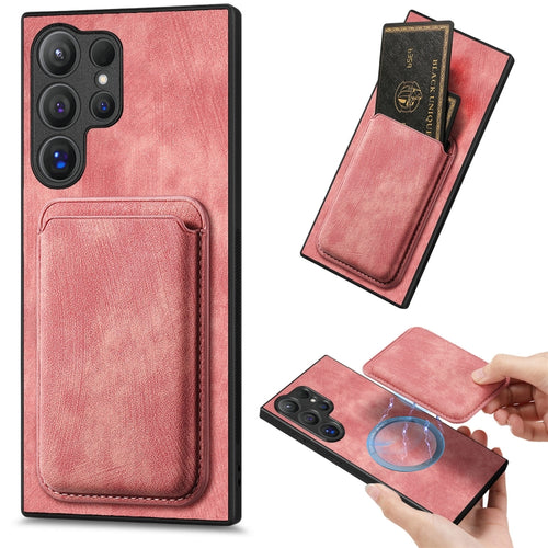 For Samsung Galaxy S24 Ultra 5G Retro Leather Card Bag Magnetic Phone Case(Pink) - HoMEdemic™ 