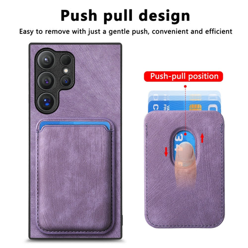 For Samsung Galaxy S24 Ultra 5G Retro Leather Card Bag Magnetic Phone Case(Purple) - HoMEdemic™ 