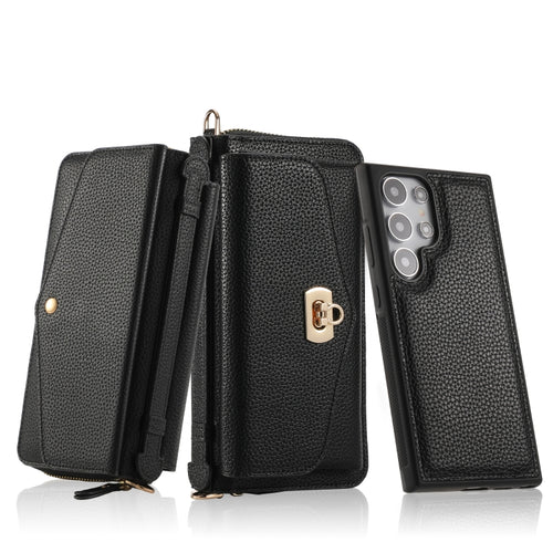 For Samsung Galaxy S24 Ultra 5G Crossbody Multi-functional Zipper Wallet Litchi Leather Phone Case(Black) - HoMEdemic™ 