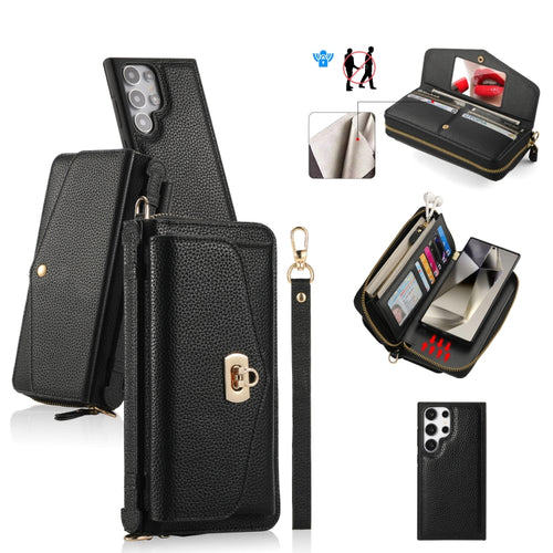 For Samsung Galaxy S24 Ultra 5G Crossbody Multi-functional Zipper Wallet Litchi Leather Phone Case(Black) - HoMEdemic™ 