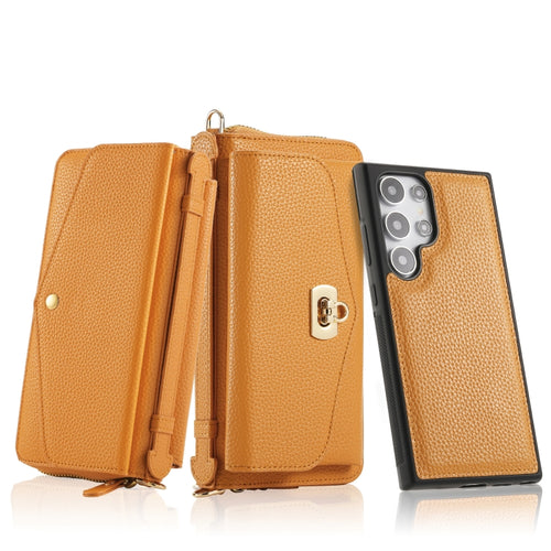 For Samsung Galaxy S24 Ultra 5G Crossbody Multi-functional Zipper Wallet Litchi Leather Phone Case(Orange) - HoMEdemic™ 