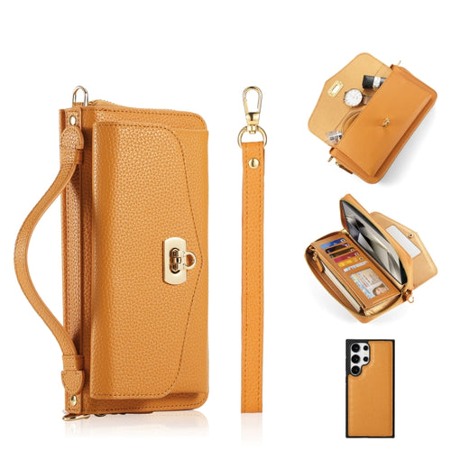 For Samsung Galaxy S24 Ultra 5G Crossbody Multi-functional Zipper Wallet Litchi Leather Phone Case(Orange) - HoMEdemic™ 