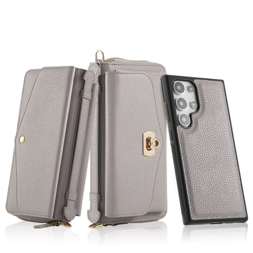 For Samsung Galaxy S24 Ultra 5G Crossbody Multi-functional Zipper Wallet Litchi Leather Phone Case(Grey) - HoMEdemic™ 