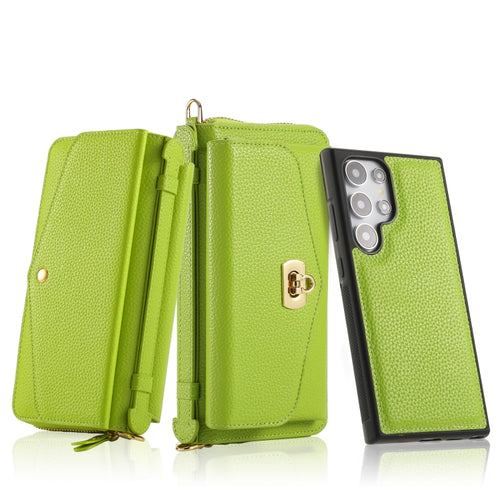 For Samsung Galaxy S24 Ultra 5G Crossbody Multi-functional Zipper Wallet Litchi Leather Phone Case(Green) - HoMEdemic™ 