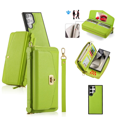 For Samsung Galaxy S24 Ultra 5G Crossbody Multi-functional Zipper Wallet Litchi Leather Phone Case(Green) - HoMEdemic™ 