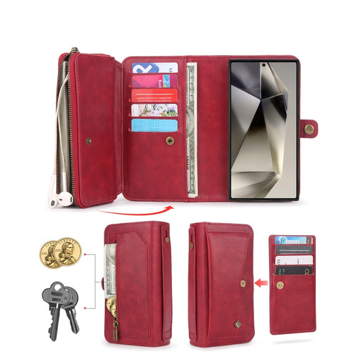 For Samsung Galaxy S24 Ultra 5G Multi-functional Zipper Wallet Leather Phone Case(Red) - HoMEdemic™ 