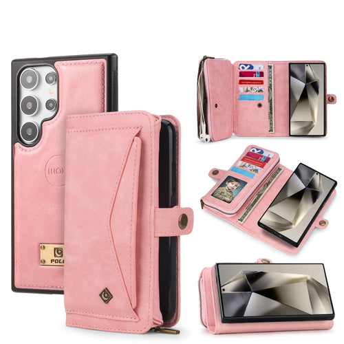 For Samsung Galaxy S24 Ultra 5G Multi-functional Zipper Wallet Leather Phone Case(Pink) - HoMEdemic™ 