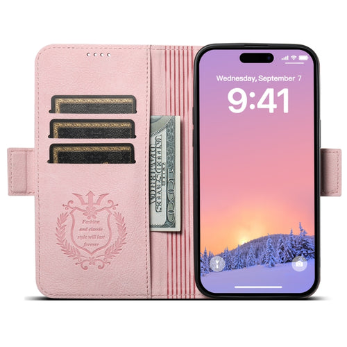 For iPhone 13 SUTENI J07 Multifunctional Horizontal Flip Magsafe Leather Phone Case(Pink) - HoMEdemic™ 