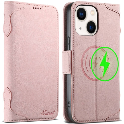 For iPhone 13 SUTENI J07 Multifunctional Horizontal Flip Magsafe Leather Phone Case(Pink) - HoMEdemic™ 