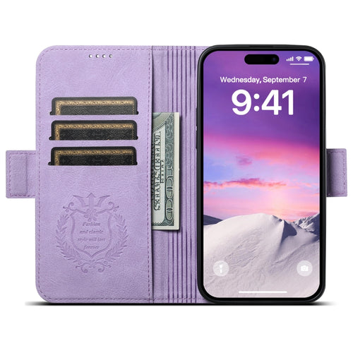 For iPhone 13 SUTENI J07 Multifunctional Horizontal Flip Magsafe Leather Phone Case(Purple) - HoMEdemic™ 