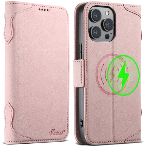 For iPhone 13 Pro SUTENI J07 Multifunctional Horizontal Flip Magsafe Leather Phone Case(Pink) - HoMEdemic™ 