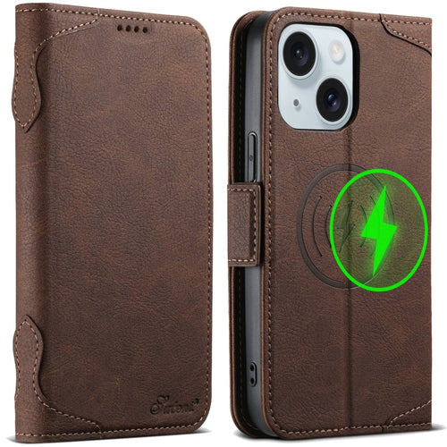 For iPhone 15 SUTENI J07 Multifunctional Horizontal Flip Magsafe Leather Phone Case(Brown) - HoMEdemic™ 