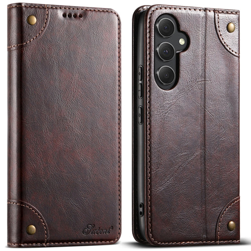 For Samsug Galaxy S24 Ultra 5G Suteni Baroque Calf Texture Buckle Wallet Leather Phone Case(Brown) - HoMEdemic™ 