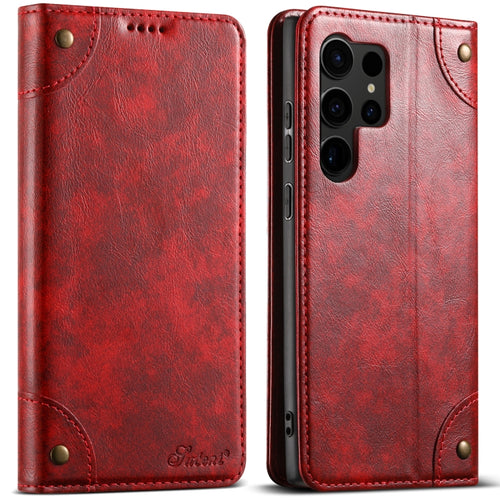 For Samsug Galaxy S24 Ultra 5G Suteni Baroque Calf Texture Buckle Wallet Leather Phone Case(Red) - HoMEdemic™ 