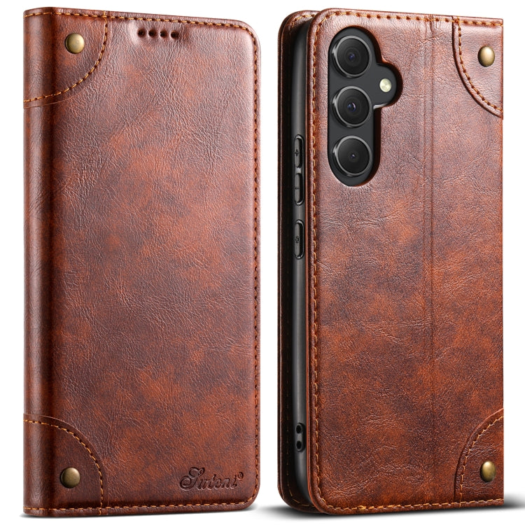 For Samsung Galaxy S23+ 5G Suteni Baroque Calf Texture Buckle Wallet Leather Phone Case(Khaki) - HoMEdemic™ 