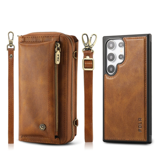 For Samsung Galaxy S24 Ultra 5G Crossbody Multi-functional Zipper Wallet Leather Phone Case(Brown) - HoMEdemic™ 