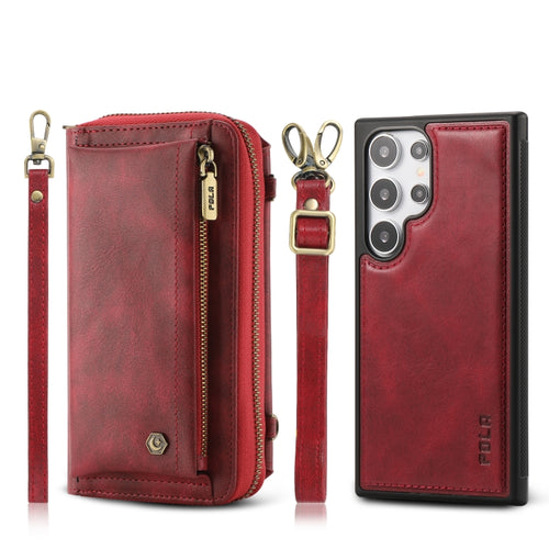 For Samsung Galaxy S24 Ultra 5G Crossbody Multi-functional Zipper Wallet Leather Phone Case(Red) - HoMEdemic™ 