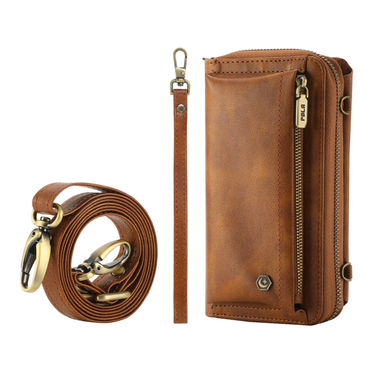 For Samsung Galaxy S24 5G Crossbody Multi-functional Zipper Wallet Leather Phone Case(Brown) - HoMEdemic™ 