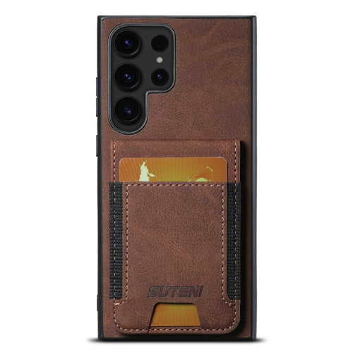 For Samsuny Galaxy S24 Ultrra 5G Suteni H03 Litchi Leather Card Bag Stand Back Phone Case(Brown) - HoMEdemic™ 