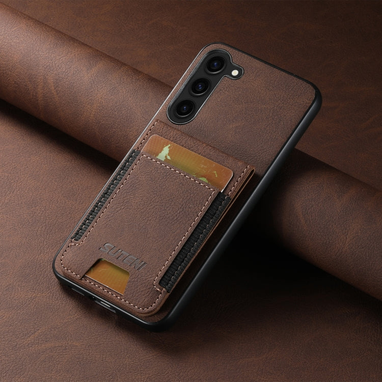 For Samsuny Galaxy S23+ 5G Suteni H03 Litchi Leather Card Bag Stand Back Phone Case(Brown) - HoMEdemic™ 