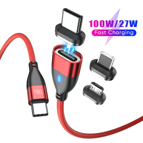 ENKAY 3 in 1 PD100W Type-C to Type-C / 8 Pin / Micro USB Magnetic Fast Charging Cable, Cable Length:1m(Red) - HoMEdemic™ 