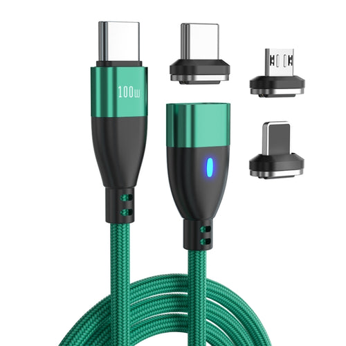 ENKAY 3 in 1 PD100W Type-C to Type-C / 8 Pin / Micro USB Magnetic Fast Charging Cable, Cable Length:1m(Green) - HoMEdemic™ 