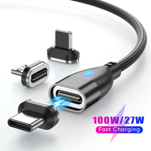 ENKAY 3 in 1 PD100W Type-C to Type-C / 8 Pin / Micro USB Magnetic Fast Charging Cable, Cable Length:1.8m(Black) - HoMEdemic™ 