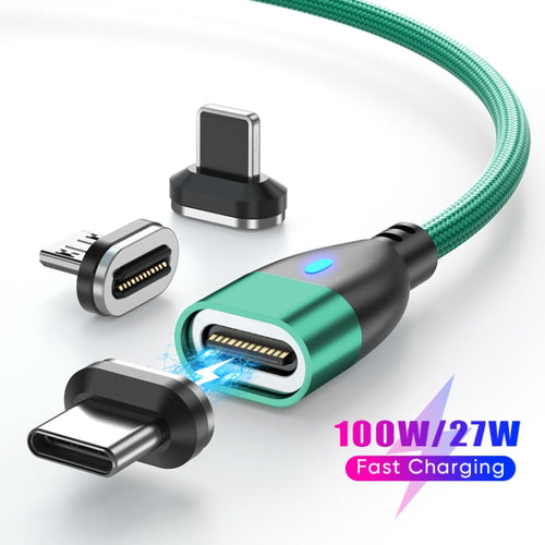 ENKAY 3 in 1 PD100W Type-C to Type-C / 8 Pin / Micro USB Magnetic Fast Charging Cable, Cable Length:1.8m(Green) - HoMEdemic™ 