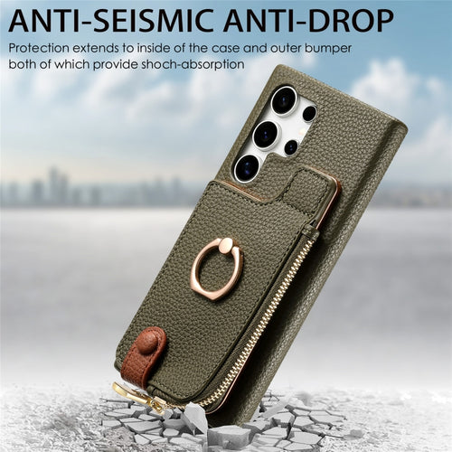 For Samsung Galaxy S24 Ultra 5G Litchi Leather Oil Edge Ring Zipper Wallet Back Phone Case(Green) - HoMEdemic™ 