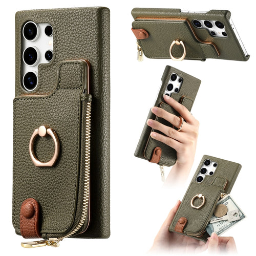 For Samsung Galaxy S24 Ultra 5G Litchi Leather Oil Edge Ring Zipper Wallet Back Phone Case(Green) - HoMEdemic™ 