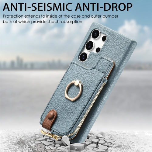 For Samsung Galaxy S24 Ultra 5G Litchi Leather Oil Edge Ring Zipper Wallet Back Phone Case(Blue) - HoMEdemic™ 