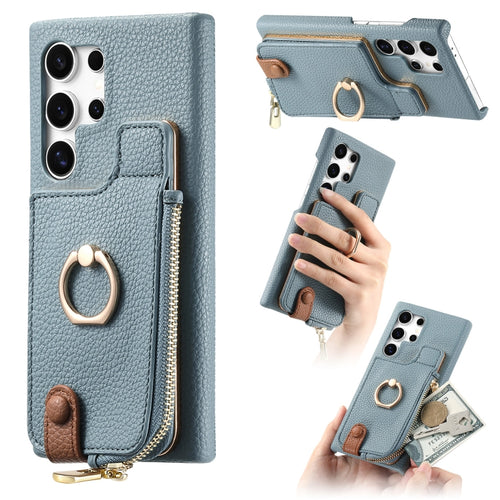 For Samsung Galaxy S24 Ultra 5G Litchi Leather Oil Edge Ring Zipper Wallet Back Phone Case(Blue) - HoMEdemic™ 