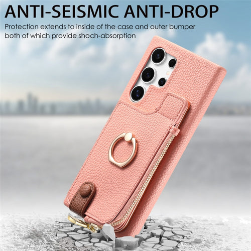 For Samsung Galaxy S24 Ultra 5G Litchi Leather Oil Edge Ring Zipper Wallet Back Phone Case(Pink) - HoMEdemic™ 