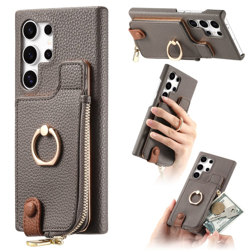 For Samsung Galaxy S24 Ultra 5G Litchi Leather Oil Edge Ring Zipper Wallet Back Phone Case(Grey) - HoMEdemic™ 