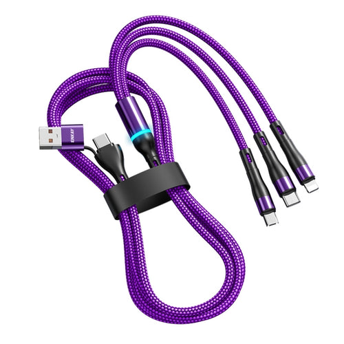 ENKAY 6-in-1 5A USB + Type-C to Type-C / 8 Pin / Micro USB Multifunction Fast Charging Cable, Cable Length:1.3m(Purple) - HoMEdemic™ 