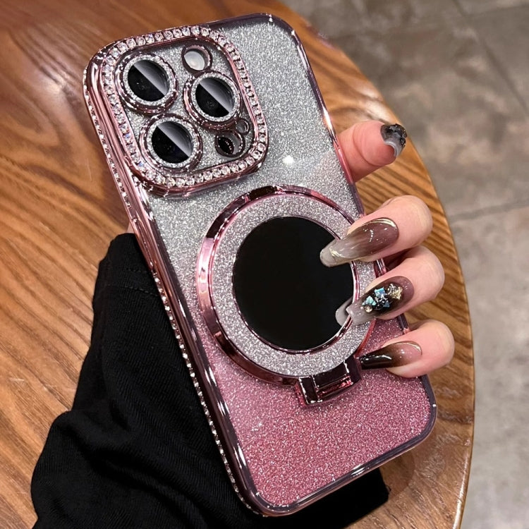 For iPhone 15 Pro Rhinestone Mirror Glitter MagSafe TPU Phone Case(Sakura Pink) - HoMEdemic™ 