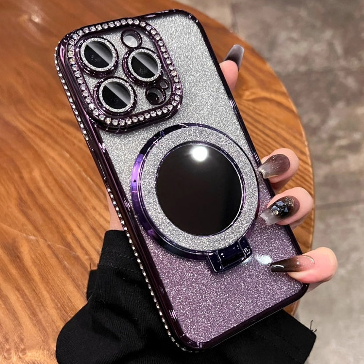 For iPhone 15 Pro Rhinestone Mirror Glitter MagSafe TPU Phone Case(Night Purple) - HoMEdemic™ 