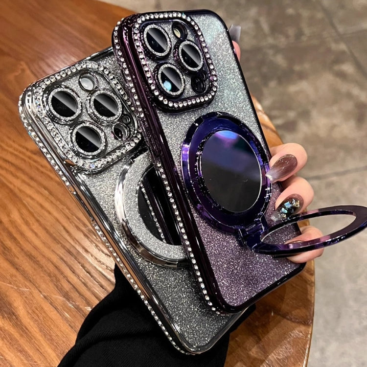 For iPhone 15 Pro Rhinestone Mirror Glitter MagSafe TPU Phone Case(Night Purple) - HoMEdemic™ 
