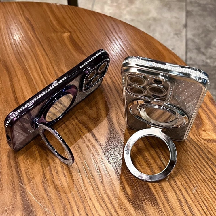 For iPhone 15 Pro Rhinestone Mirror Glitter MagSafe TPU Phone Case(Night Purple) - HoMEdemic™ 