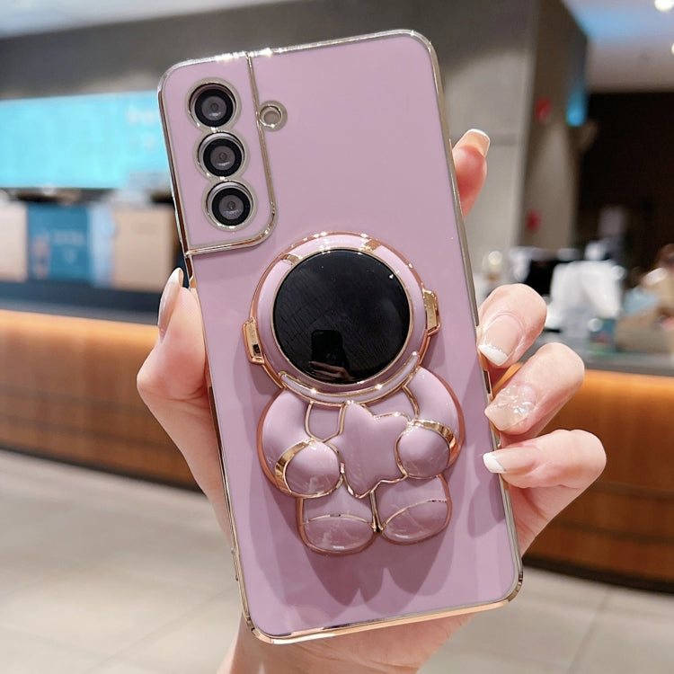 For Samsung Galaxy S24 5G Embrace Stars Electroplating Astronaut Holder Phone Case(Purple) - HoMEdemic™ 