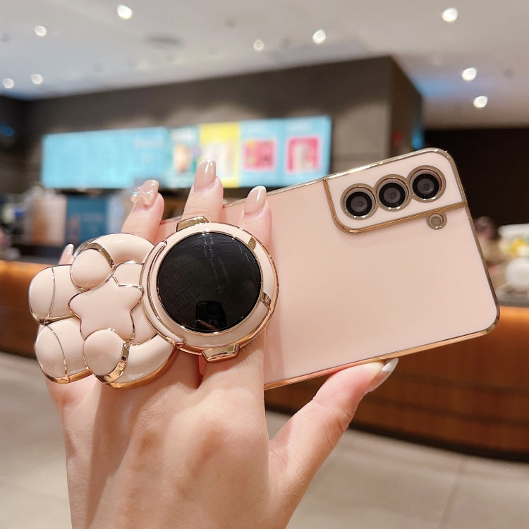 For Samsung Galaxy S24 5G Embrace Stars Electroplating Astronaut Holder Phone Case(Pink) - HoMEdemic™ 
