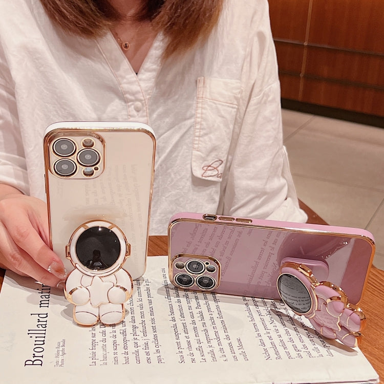 For iPhone 15 Pro Embrace Stars Electroplating Astronaut Holder Phone Case(White) - HoMEdemic™ 